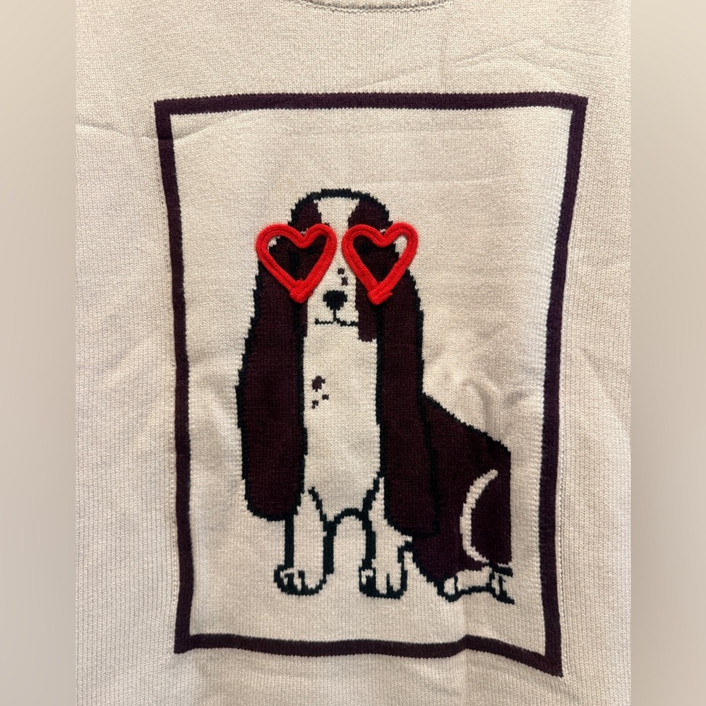 NWT Anthropologie Flat White Size Small Crew-Neck Dog Icon Sweater - Picture 9 of 16